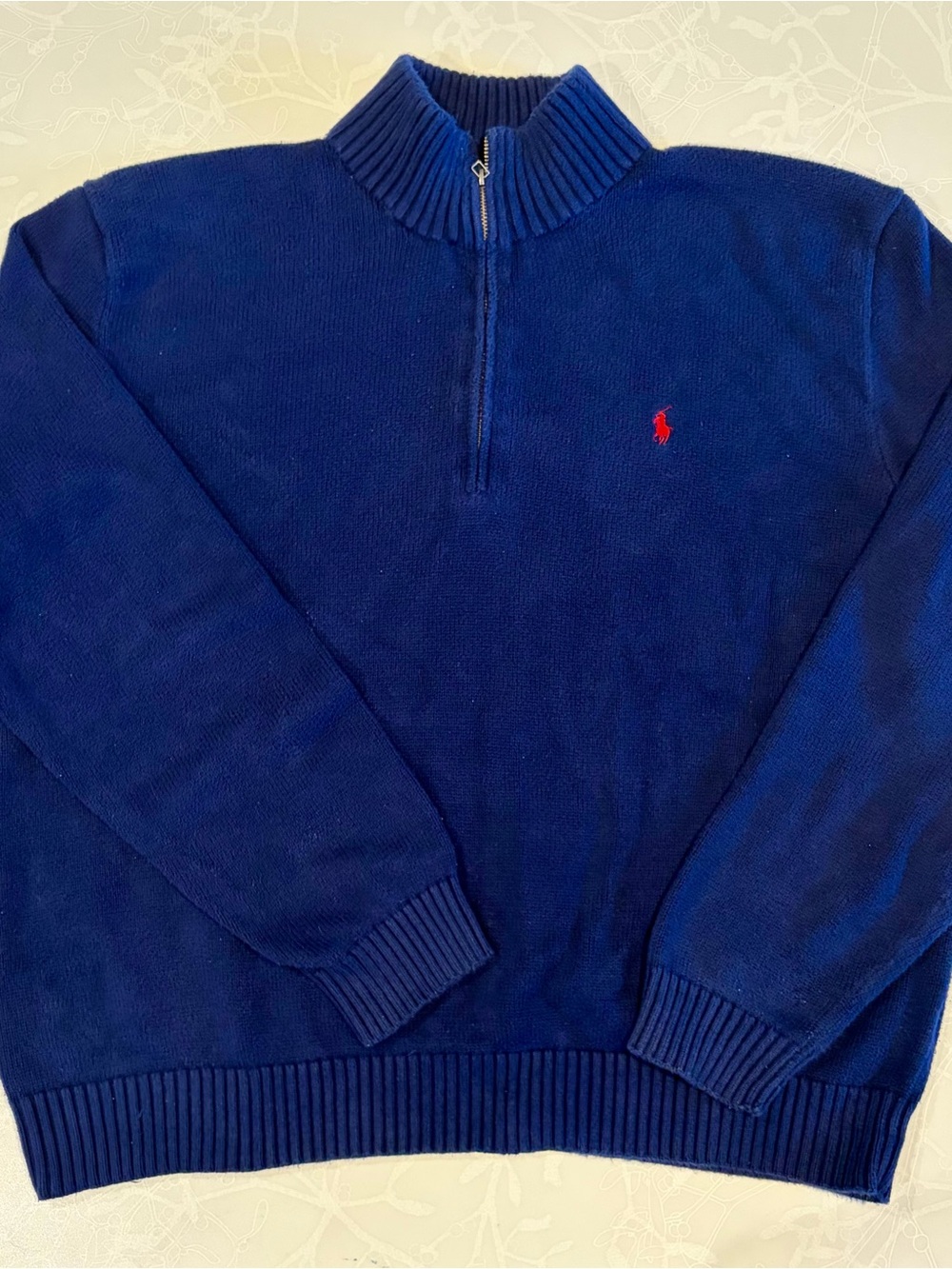Ralph Lauren Men's Navy Quarter-Zip Sweater with Red Pony XXL